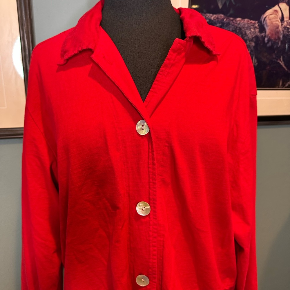Cactus Red Button-Up Blouse Leaves Design - Picture 2 of 8